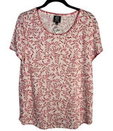 Bobeau Womens Floral Print Knit Top Scoop Neck Short Sleeve Ivory Size L Photo 0