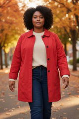 Eddie Bauer Womens Red Trench Coat Cotton Nylon Button Front Plus 2X 7827 Photo 0