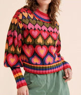FARM RIO Full Of Hearts Jacquard Mock Neck Sweater Size S Multicolored Knit Photo 0