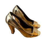 Charlotte Russe Women's Y2K Gold Peep Toe Block Heel High‎ Heels Pumps Size 6.5 Photo 0