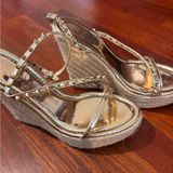 Liliana Gold Wedge Sandals with Strappy Details Photo 0
