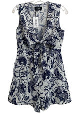 Cider Wmns‎ Blue White Floral Tie Front Cutout Cotton Romper CD2021121048944PS M Photo 0