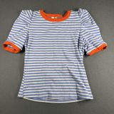 Anthropologie Maeve Shirt Womens Medium Blue Striped Ringer Puff Sleeve Tee Top Photo 0