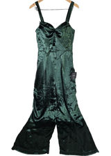 Lulus Emerald Green Satin Cutout Wide Leg Jumpsuit Size M Date to Remember‎ Photo 0