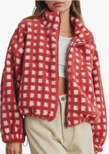 viral sherpa checkered jacket Red Size M Photo 0