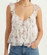Abercrombie Fitch Floral Peplum Top‎ Womens Small Ruffle Strappy Babydoll Y2K Photo 0