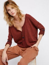 Free People We The Free Beach Haven Henley Long Sleeve Top Boho Slouchy Oversize Photo 0