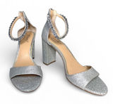 Jewel Badgley Mischka Silver Glitter‎ Strappy Block Heels Women's Size 8.5 Photo 0