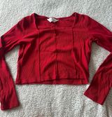 H&M Red Ribbed Long Sleeve Top Photo 0