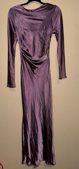 Selfie Leslie NWT Grape Satin Cowl Neck Back Maxi Slip Dress Long Sleeve S Formalware Holiday Photo 0