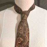 Land's End Handmade Tie Silk Necktie Mens Brown Paisley Classic Office Cravat Photo 0