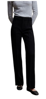 Mango Black Straight Leg Trousers Small High Waist Slit Hem Work Pants Photo 0