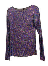 Free People Intimately NWOT Gold Rush Purple Sequin Mesh Fitted L/S Blouse Top M Photo 0