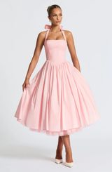 NWT Babyboo Cressida Blush Pink Halter Corset Fit & Flare Midi Dress Womens Sz L Photo 0