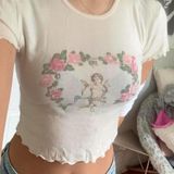 Truly Madly Deeply Cupid Baby Tee Cream Pink Rose Cherub Crop Top Medium Photo 0