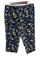 Karen Scott 8 Black Floral Capri Pants Women's‎ Stretch Cropped Cottagecore Photo 0