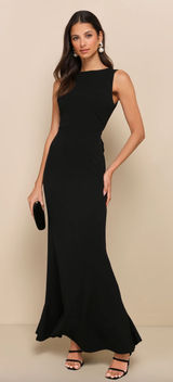 Lulus Exquisite Refinement Black Backless Bow Ruffled Maxi Dress Formal L NWT Photo 0
