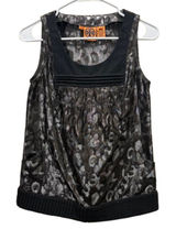 Tory‎ Burch Metallic Leopard Print Jacquard Sleeveless Top Pewter Black Size 2 Photo 0