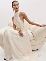 Reformation Roy Satin Wedding Maxi Dress Gown Halter Neck Fior DiLatte Ivory 8 Photo 0