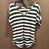 Maurices Black and Gray Striped Short Sleeve Top Photo 0