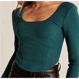Abercrombie & Fitch Women Green Corset Long Sleeve Crop Top Square Neck Size XS Photo 0