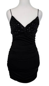 Lucy In The Sky Mini Dress Womens Small Black Sequin Ruched Twist Front Bodycon Photo 0