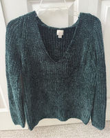 A New Day Dark Emerald Green Velvet Knit Chunky V-Neck Sweater Size Medium Photo 0