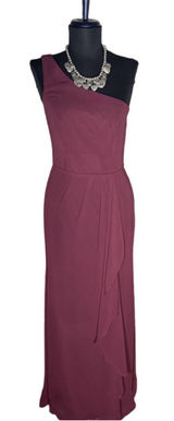 David's Bridal maxi dress formal prom chiffon one shoulder wine burgundy color 2 Photo 0