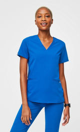 Figs Women's Casma 3 Pocket V-Neck Scrub Top‎ Medium Blue Short Sleeve Size XS Photo 0