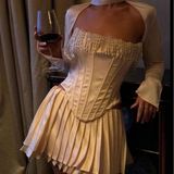 HOUSE‎ OF CB 'Aubrie' Vintage Cream Embellished Satin Corset With Sleeve NWOT S Photo 0
