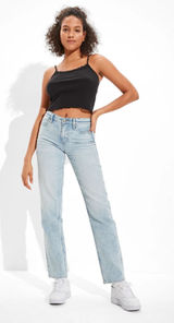 American Eagle 90s Straight Jean Light Wash High Rise Relaxed Denim Women's 4 Photo 0