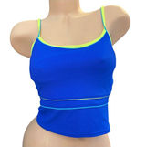 Vintage Surfside Blue Neon Trim Strappy Crop Tankini Top Size Large Photo 0