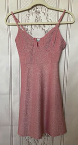 Almost Famous Pink Shimmer Fit & Flare Dress | Size Medium Photo 0