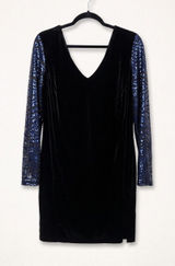 Lane Bryant Black Velvet Sheath Dress Navy Sequin Sleeve V-Neck V-Back Size 18 Photo 0
