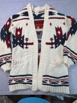 Blue Rain Aztec Southwestern Print Open Front Fuzzy Sherpa Cardigan Sweater Photo 0