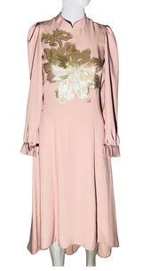 Pinar Şems Pink Long Sleeve Pleated Maxi Dress with Ruffle Neck – Small (EU 36) Photo 0