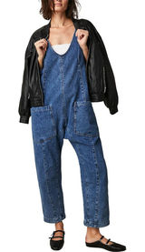Free People We The Free Sapphire Blue Cotton High Roller Relaxed Denim Jumpsuit Photo 0