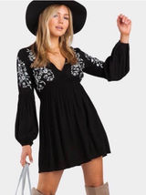 Francesca's Blue Rain Embroidered Boho Peasant Mini Dress‎ S Johnny Was Vibes Photo 0