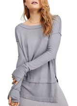 Free People North Shore Thermal Knit Tunic Top In Grey Womens Large Distressed Photo 0