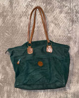 Vintage Shane Collection Green Canvas and Brown Leather Tote Travel Bag Photo 0