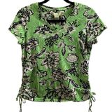 Caribbean Joe Petite M Women’s Tropical Green V-neck Side-Tie Ruched Knit Top Photo 0