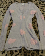 Forever 21 Lavender Fuzzy Heart Zip-Up Pajama Top with Pink Hearts Photo 0
