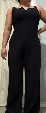 UNIQ Elegant Black Wide Leg V Neck Sleeveless Jumpsuit‎ Women Large Photo 0