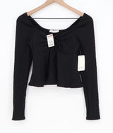 Gaze Top Womens Small Black Textured Long Sleeve Tie Front Cropped NEW Photo 0
