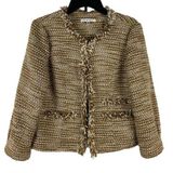 CAbi Tan Metallic Phoebe Tweed Boucle Frayed Edge Blazer Jacket Size Medium Photo 0