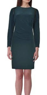 Ralph Lauren Dark‎ Green Jonni Faux Leather Trim Ruched Sheath Dress Size 16 Photo 0