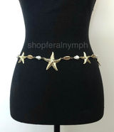 Y2K Mermaidcore Gold Starfish Shell Chain Belt, Fits 24–38 Inches, X7GA1157 Photo 0