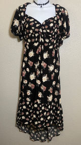 Black Babydoll Midi Dress Large Dark Feminine Romantic Casual Summer Cottagecore Photo 0