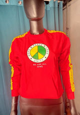 Mighty Fine Red Peace Love Unity S Crewneck Long Sleeve Crop‎ Top Women S Photo 0
