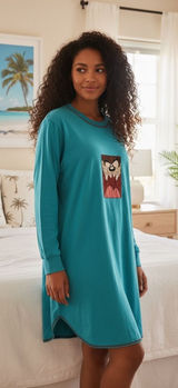 Vintage‎ 1997 Looney Tunes Taz Nightshirt Teal Cotton Long Sleeve Medium Photo 0